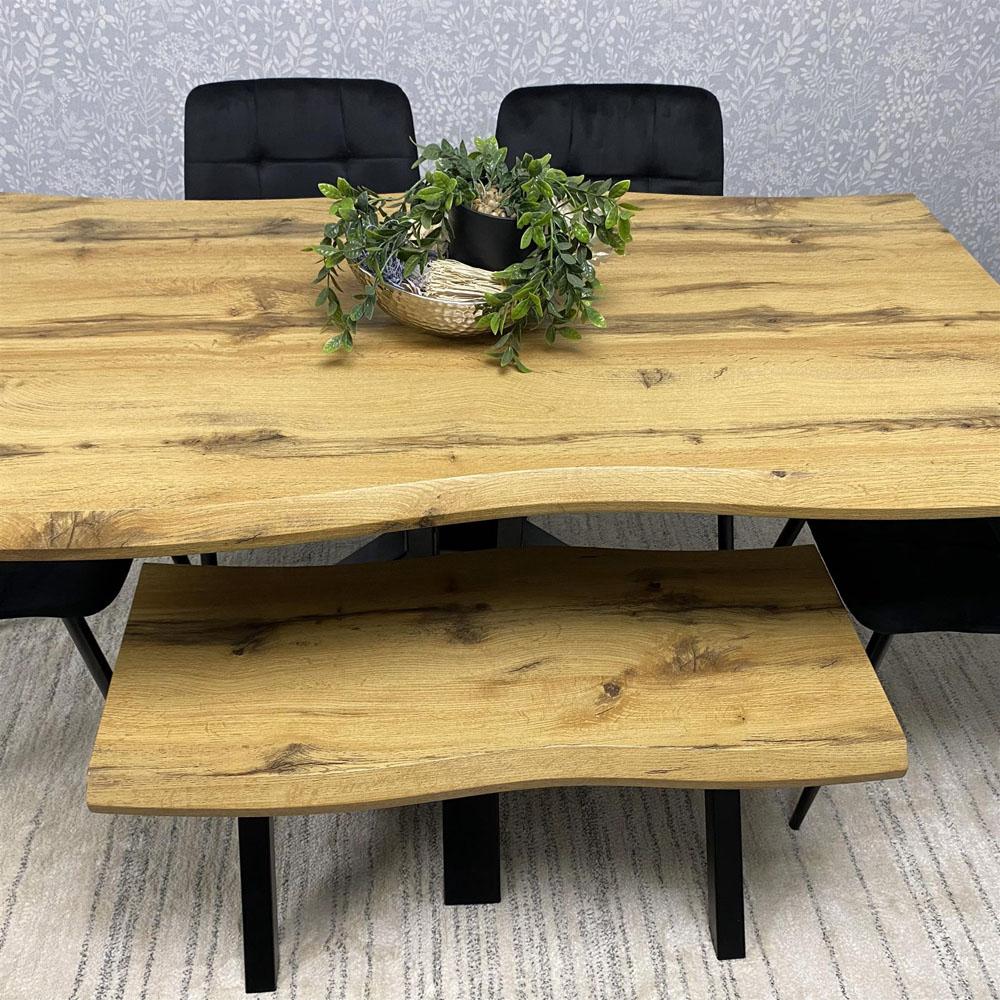 Kosy Koala 6 Seater Velvet Wooden Rectangle Dining Set with Bench Black Image 3