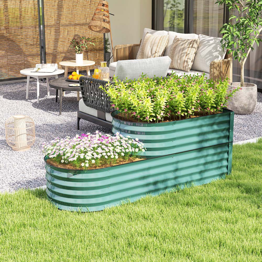Outsunny 2 Tier Dark Green Galvanised Raised Garden Bed Image 2