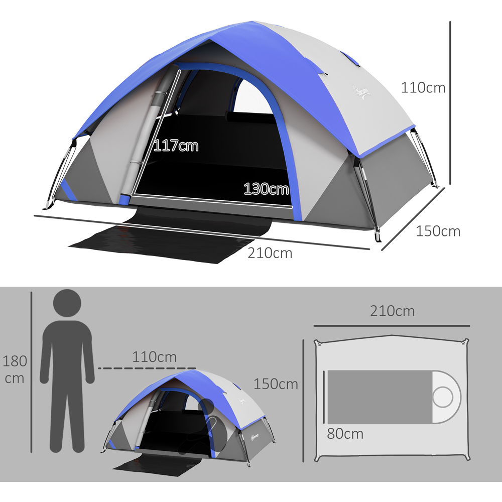 Outsunny 2 Person Waterproof Camping Tent with Sewn-in Groundsheet Blue Image 9