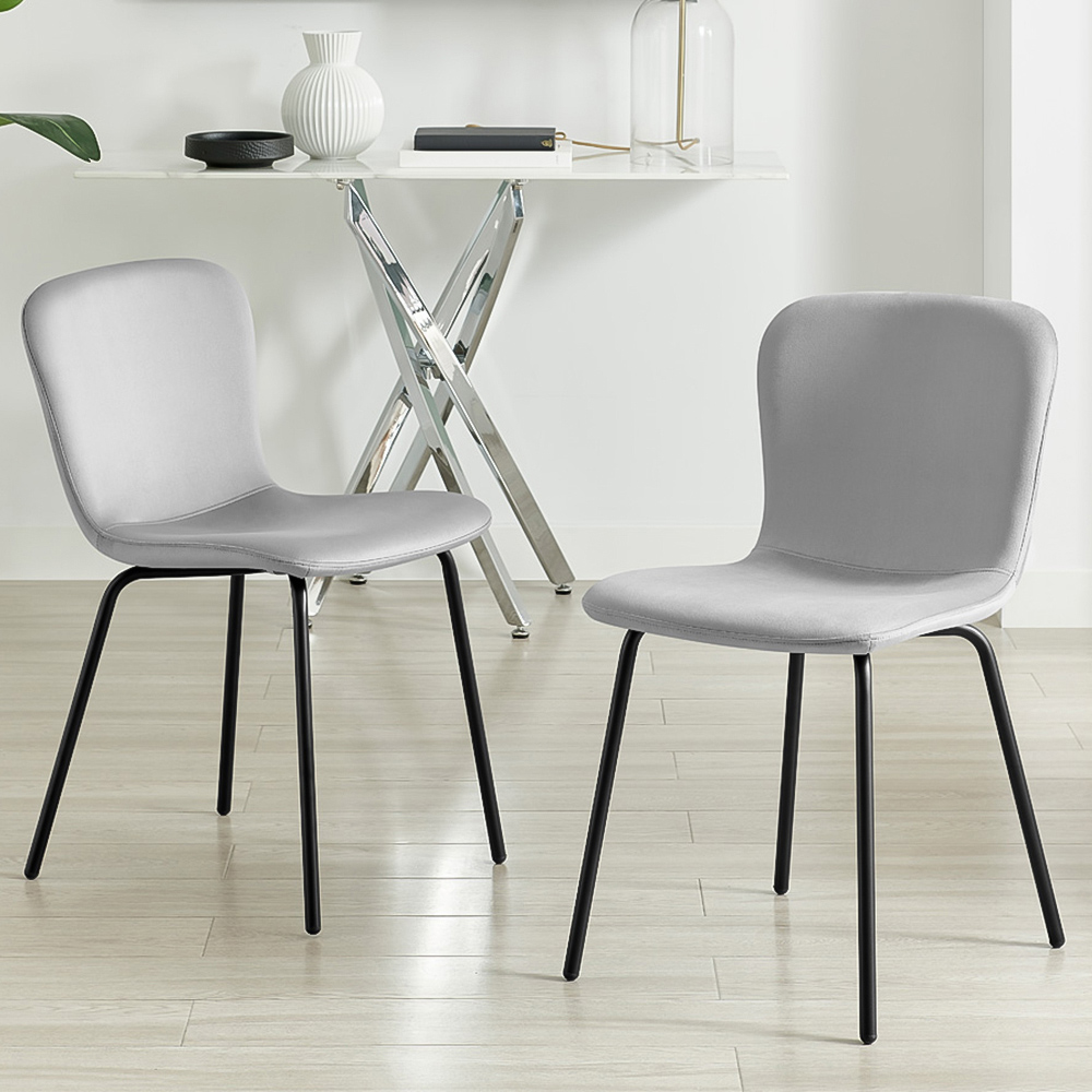 Furniturebox Sienna Set of 2 Light Grey Velvet Dining Chairs Image 1