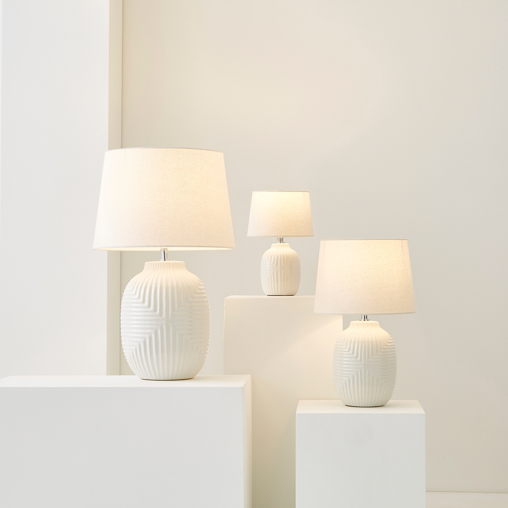 ValueLights Harrison Taper Shade White Geo Ribbed Pattern Gloss Large LED Table Lamp Image 7