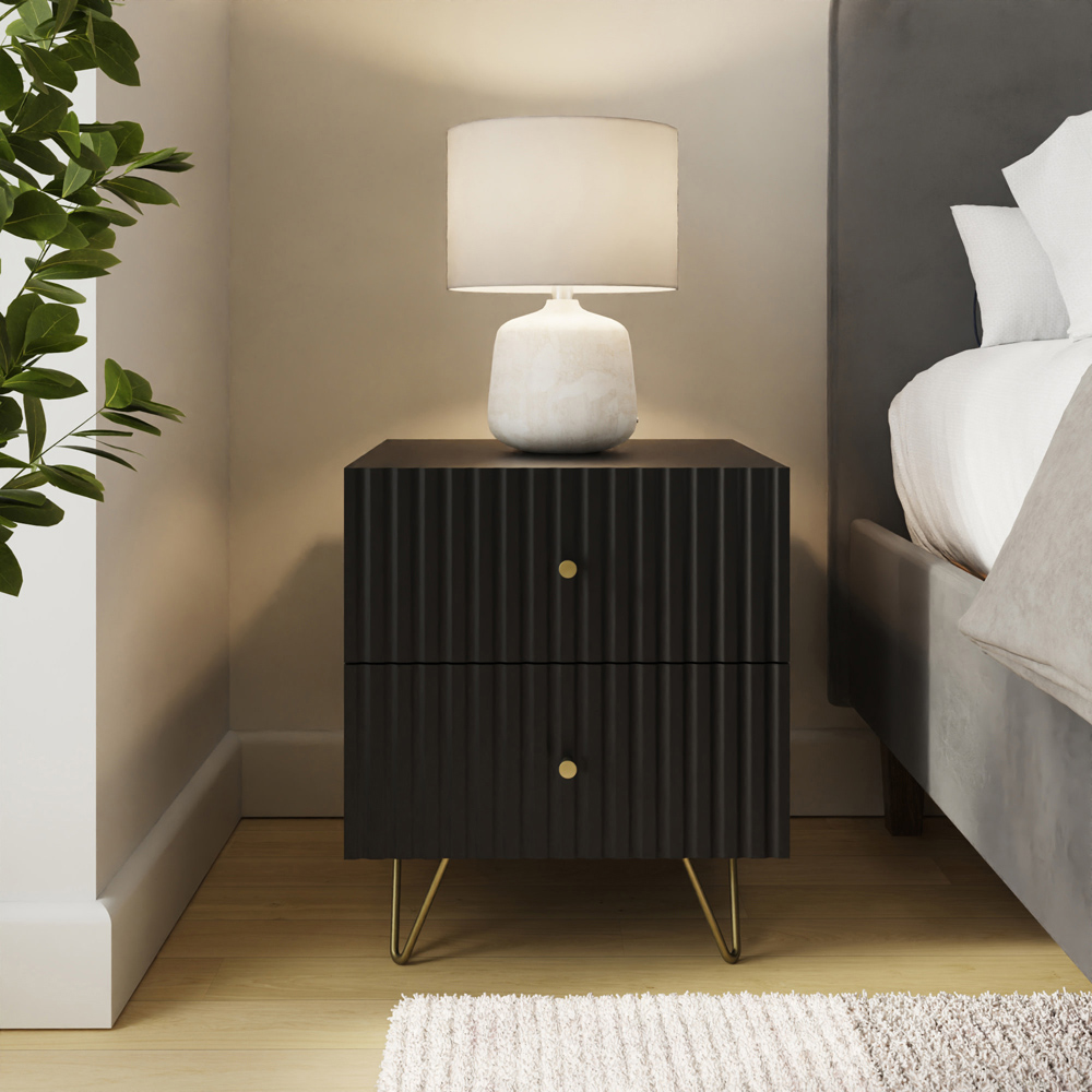 GFW Thalia 2 Drawer Black Bedside Table Image 4