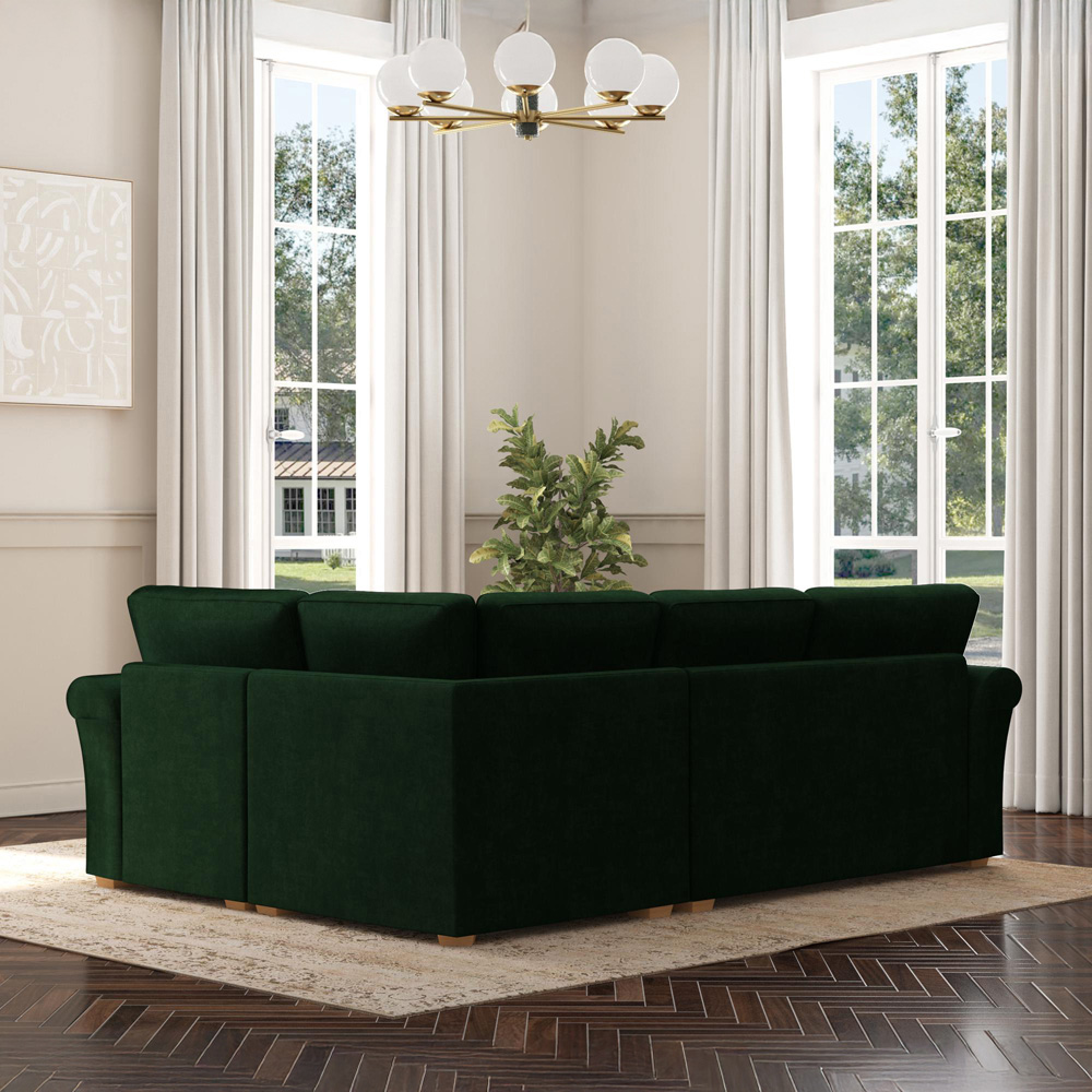 Castleacre 3 Seater Forest Green Plush Velvet Left Hand Fixed Back Corner Sofa Image 6