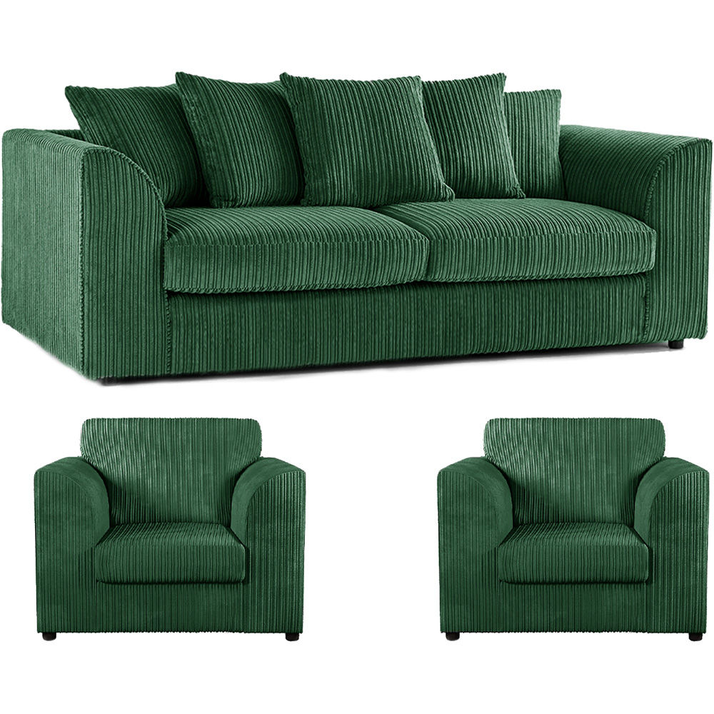 Luxor 5 Seater Green Jumbo Cord Scatter Back Sofa Suite Image 2