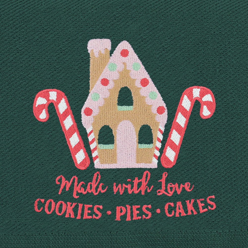 Noel Square Gingerbread House Green Tea Towel 3 Pack Image 4