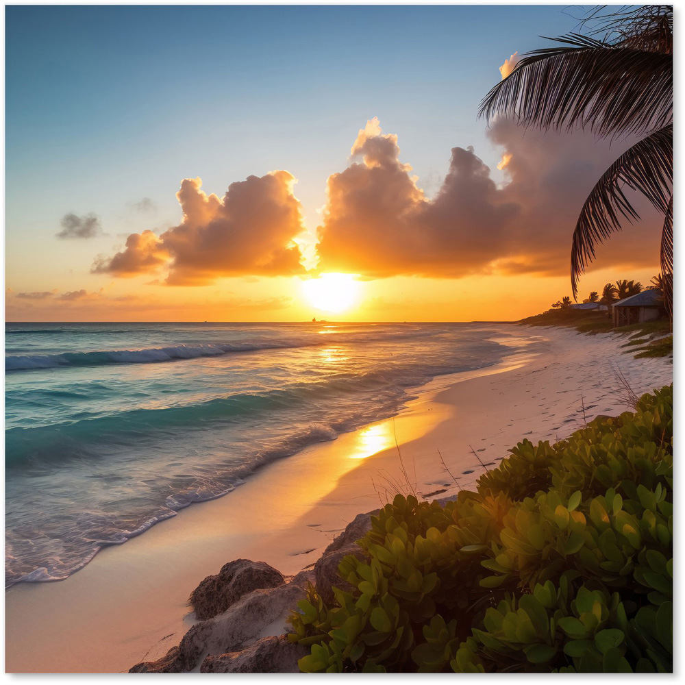 Warren Reed Designer Sunrise On The Beach Glass Kitchen Splashback 60 x 60cm Image 2