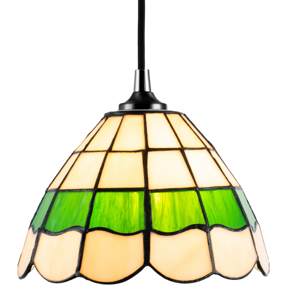 Happy Homewares Green and Amber Stained Glass Tiffany Pendant Lighting Shade Image 4