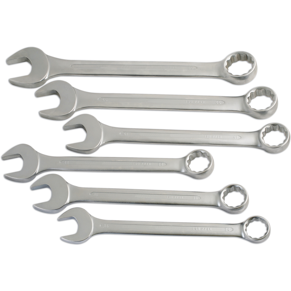 Laser 6 Piece 34-50mm Satin Finish Bi-Hex Jumbo Combination Spanner Set Image 3