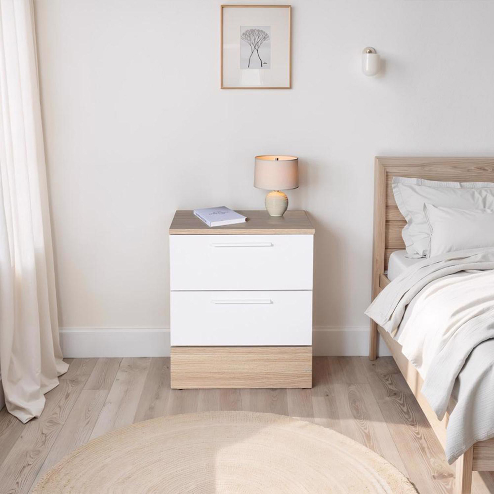 FWStyle 2 Drawer Oak and White Bedside Table Image 5