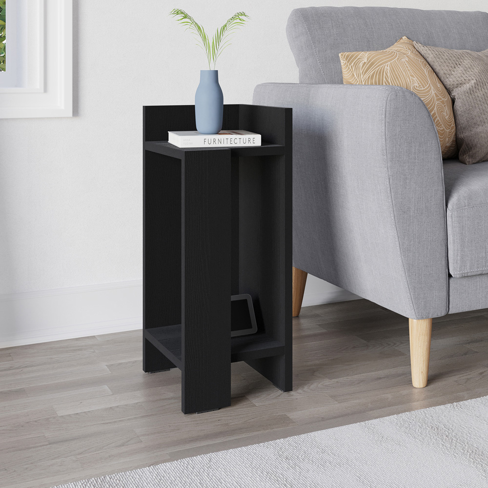 Decortie Elos 2 Shelf Black Wooden Right Side Bedside Table Image 5