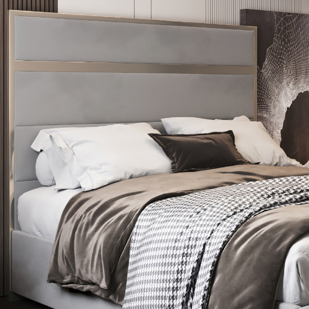 Bentley Grey Single Velvet Upholstered Metal Bed Frame with Panelled Headboard Image 3