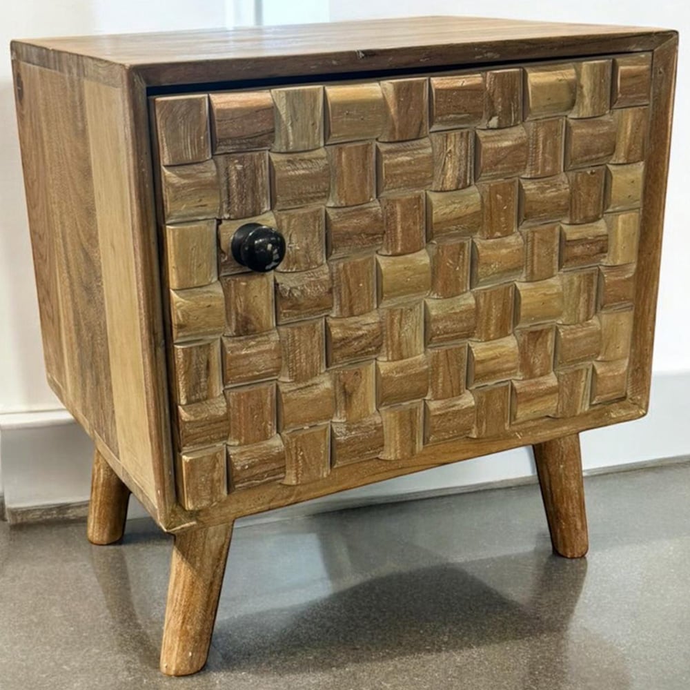 Acacia Home Single Door Brown Wooden Bedside Cabinet Image 1