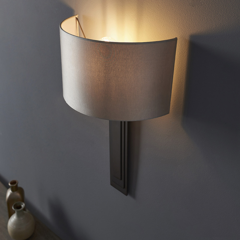 Merano Olbia Brushed Bronze Mink Satin Fabric Wall Lamp Image 4