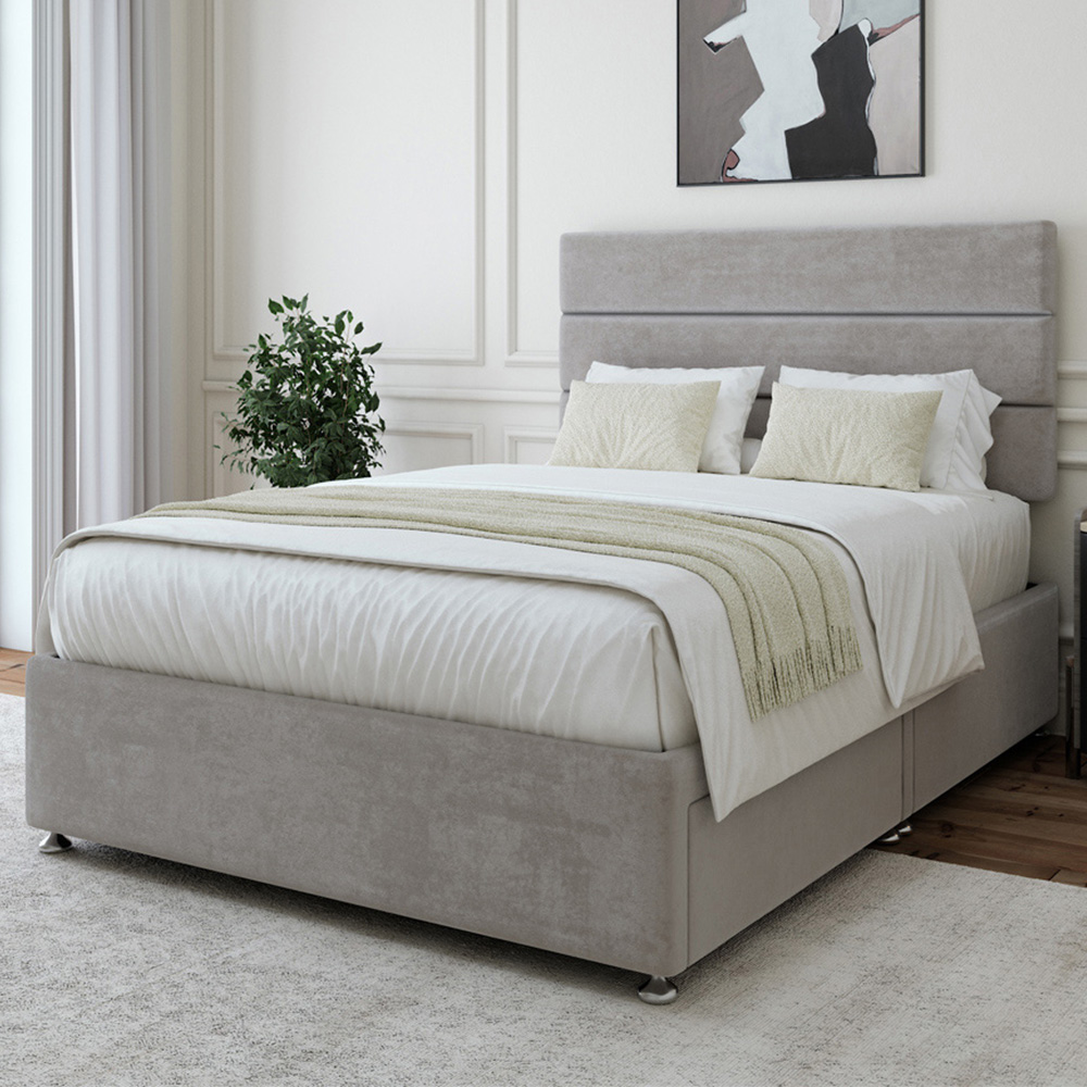 Bedmaster Small Double Seal Grey Naples Velvet 2 Drawer Divan Base with Milan Headboard Image 1