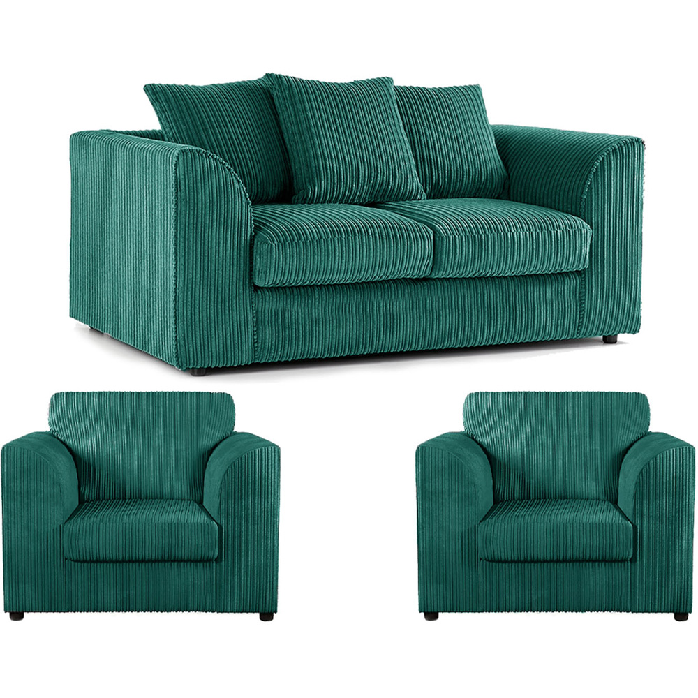 Luxor 4 Seater Teal Jumbo Cord Sofa Suite with Scatter Back Image 2