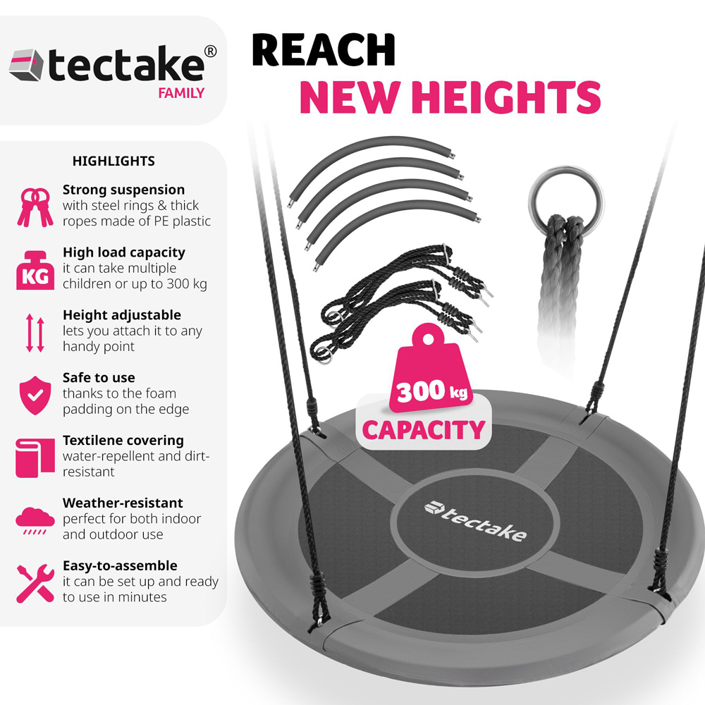 tectake Adjustable and Strong Suspension Swing 300kg 100 x 100cm Image 6