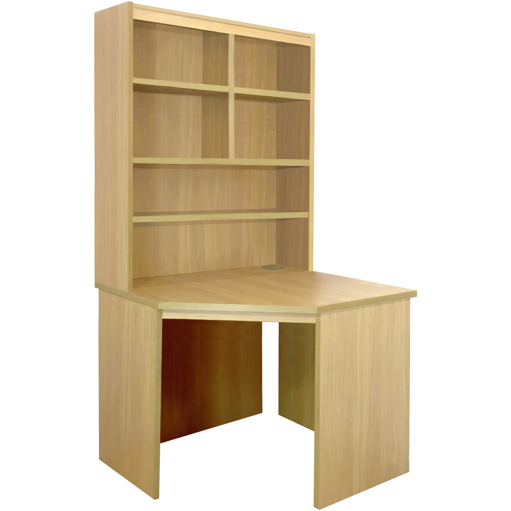 R White Cabinets Corner 6 Shelf Computer Desk with Hutch Brown Image 3