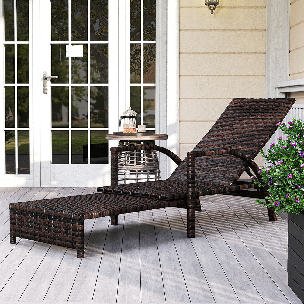 Outsunny Mixed Brown Rattan 4 Position Adjustable Sun Lounger Image 1