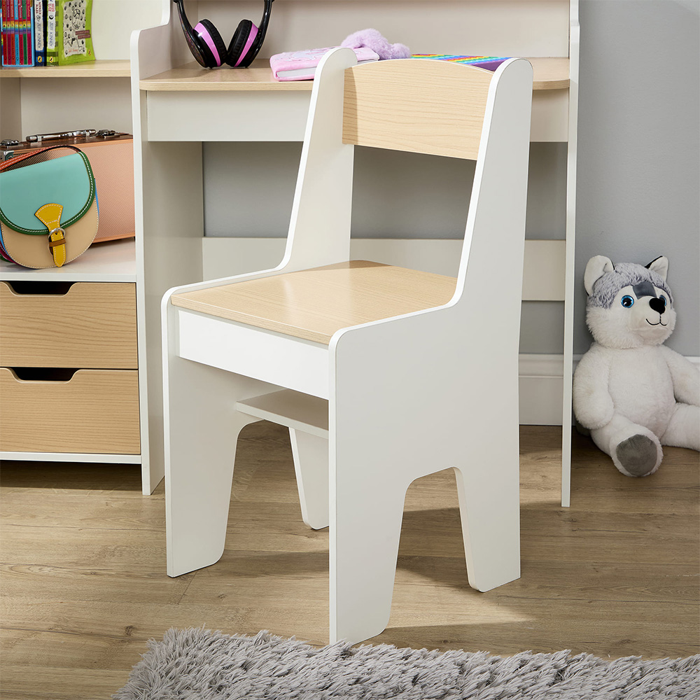 Home Source Scribbly 2 Drawer 3 Shelf White and Wood Effect Kids Study Desk Set Image 5