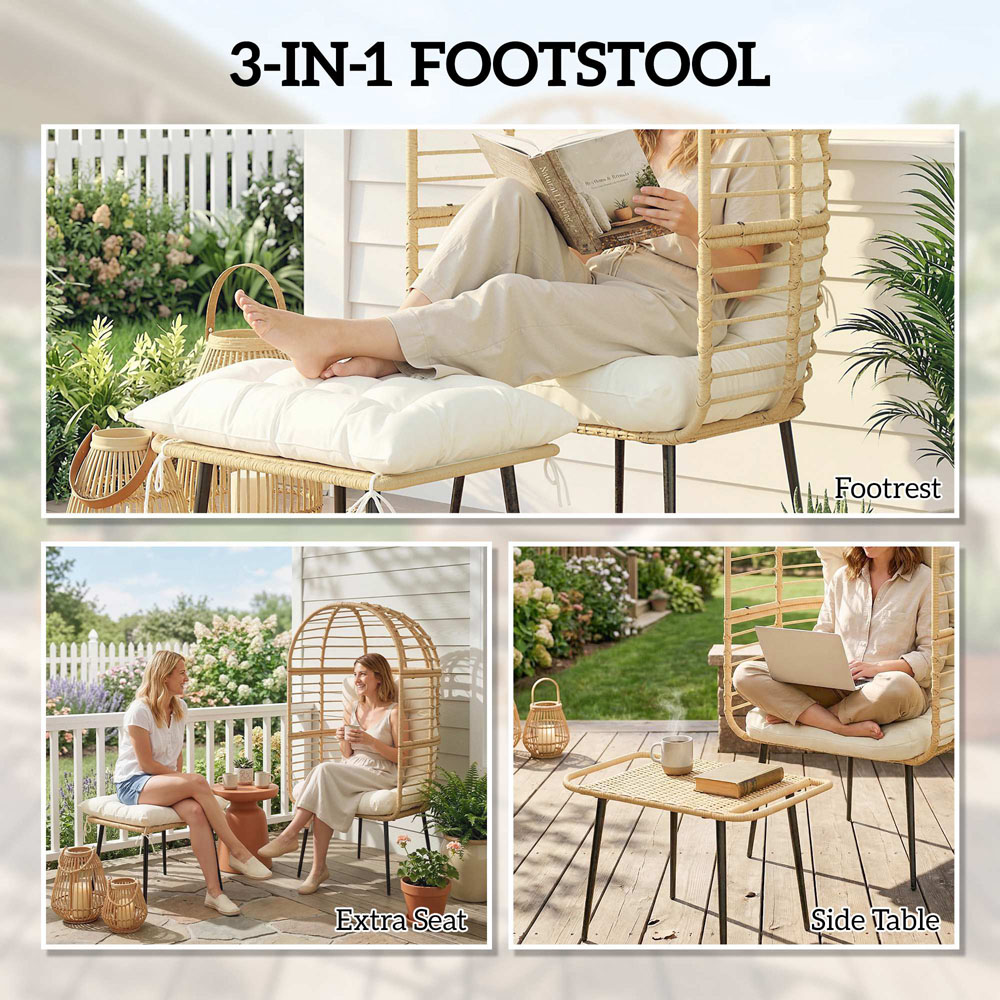 Outsunny Beige Standing Egg Chair with Footstool and Cushion Image 8