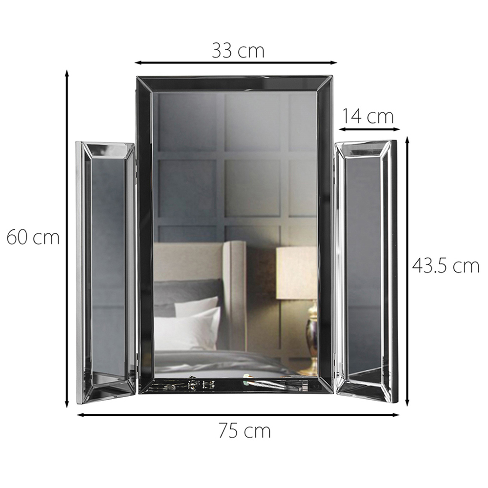 CARME Home Paloma Grey Luxury Tri-Fold Folding Tabletop Mirror Vanity Image 6