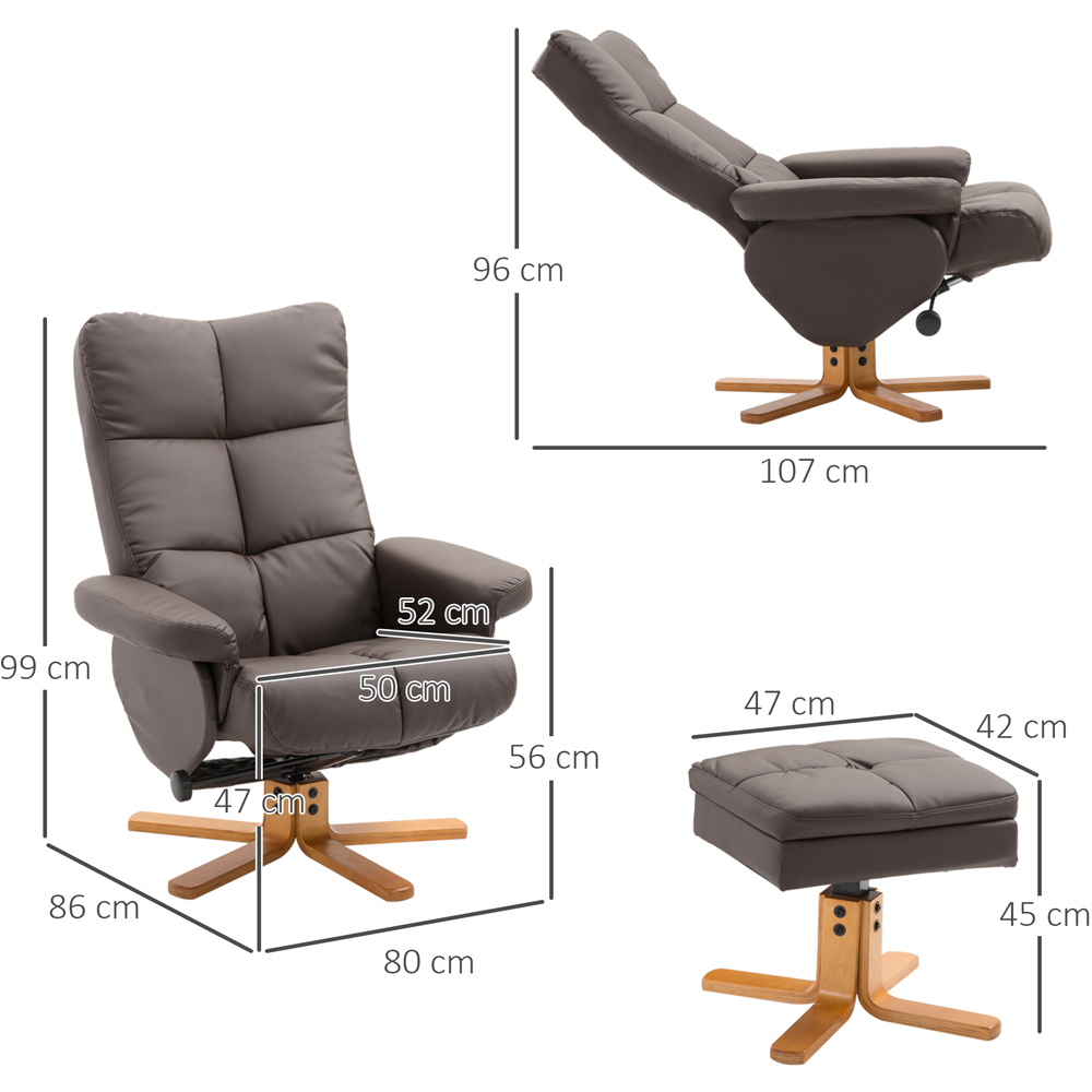 Portland Brown Faux Leather Swivel Manual Recliner Chair with Footstool Image 9
