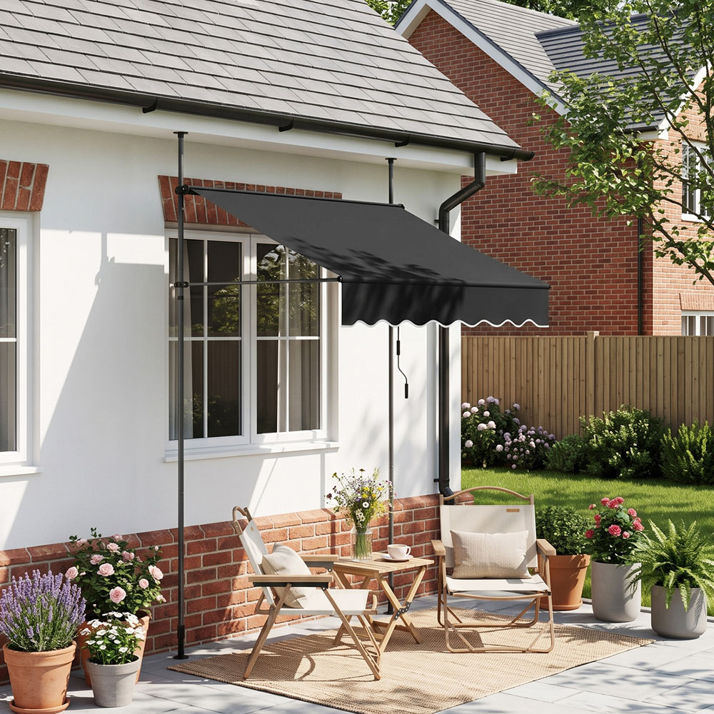 Living and Home Black Wavy Valance Retractable Height Adjustable Awning 1.5m Image 3