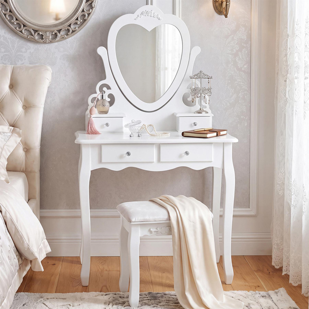 Portland 4 Drawer White Dressing Table Set with Mirror Image 5