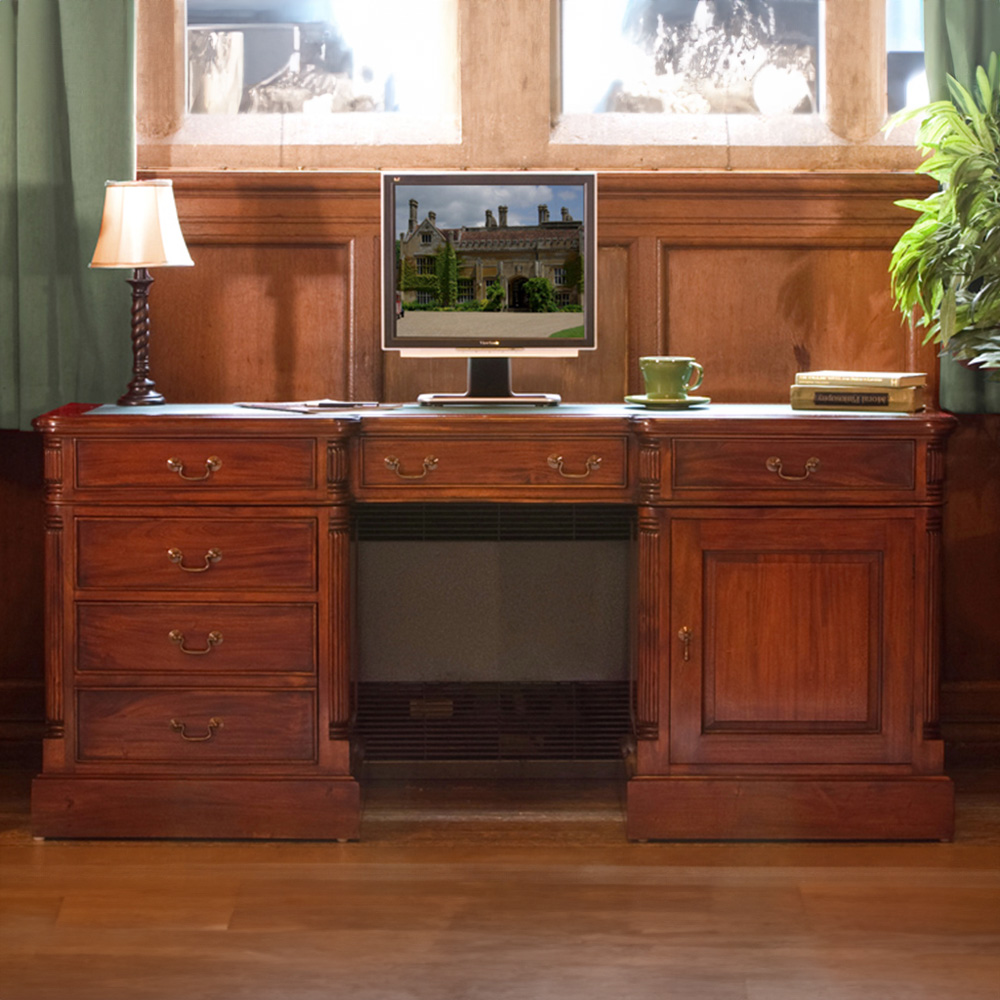 Baumhaus La Roque Single Door 4 Drawer Computer Desk Mahogany Image 2