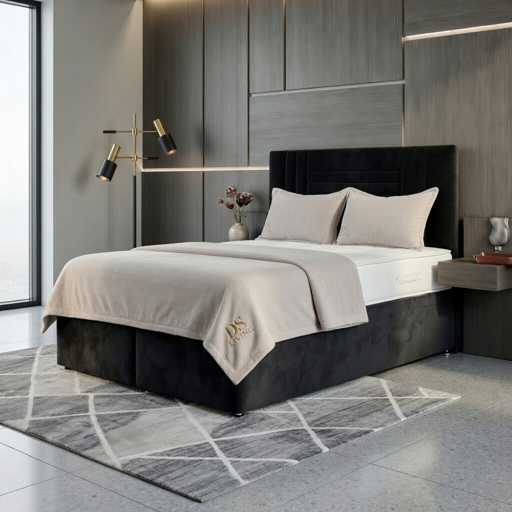 DS Living Orion Double Black Plush Ottoman Bed Image 4