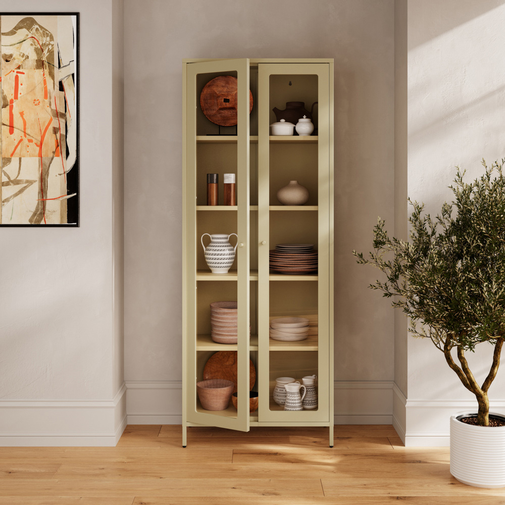 LPD Home Mase 2 Door Beige Glass Display Cabinet Image 6