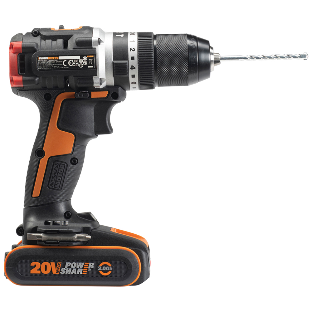 Worx WX355.1 20V 55Nm Cordless Combi Drill with 2.0Ah Battery and Charger Case Image 3