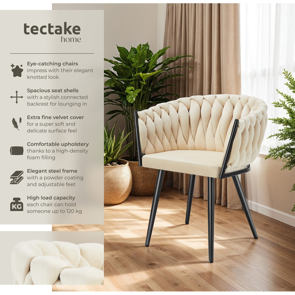 Tectake Astano Set of 4 Sand Dining Chair Image 5