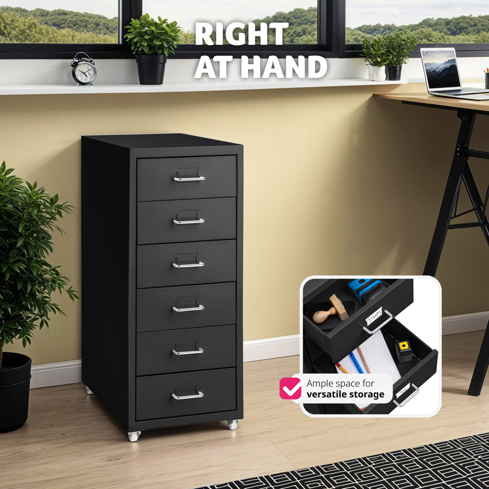 tectake 6 Drawer Black Steel Filing Cabinet Image 8