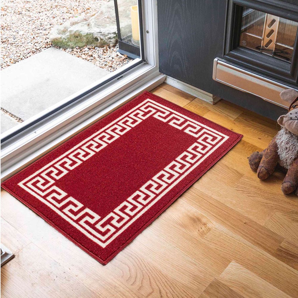 Desire Rugs Havana Red and White Greek Key Anti Slip Door Mat 90 x 57cm Image 2