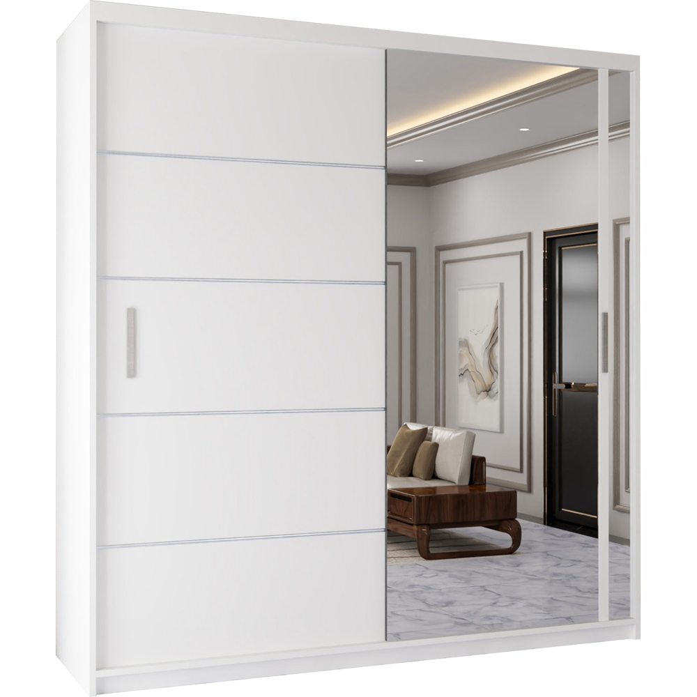 Sliding Wardrobes 4U 2 Sliding Door White Modern Mirrored Wardrobe with Adjustable Shelf Image 2