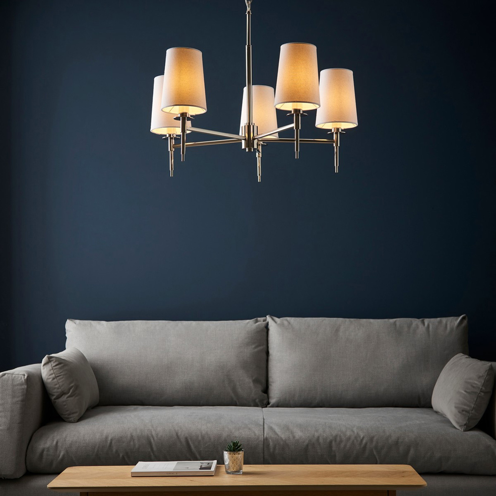 Merano Florence Multi Arm White and Nickle 5 Light Pendant Ceiling Lamp Image 7