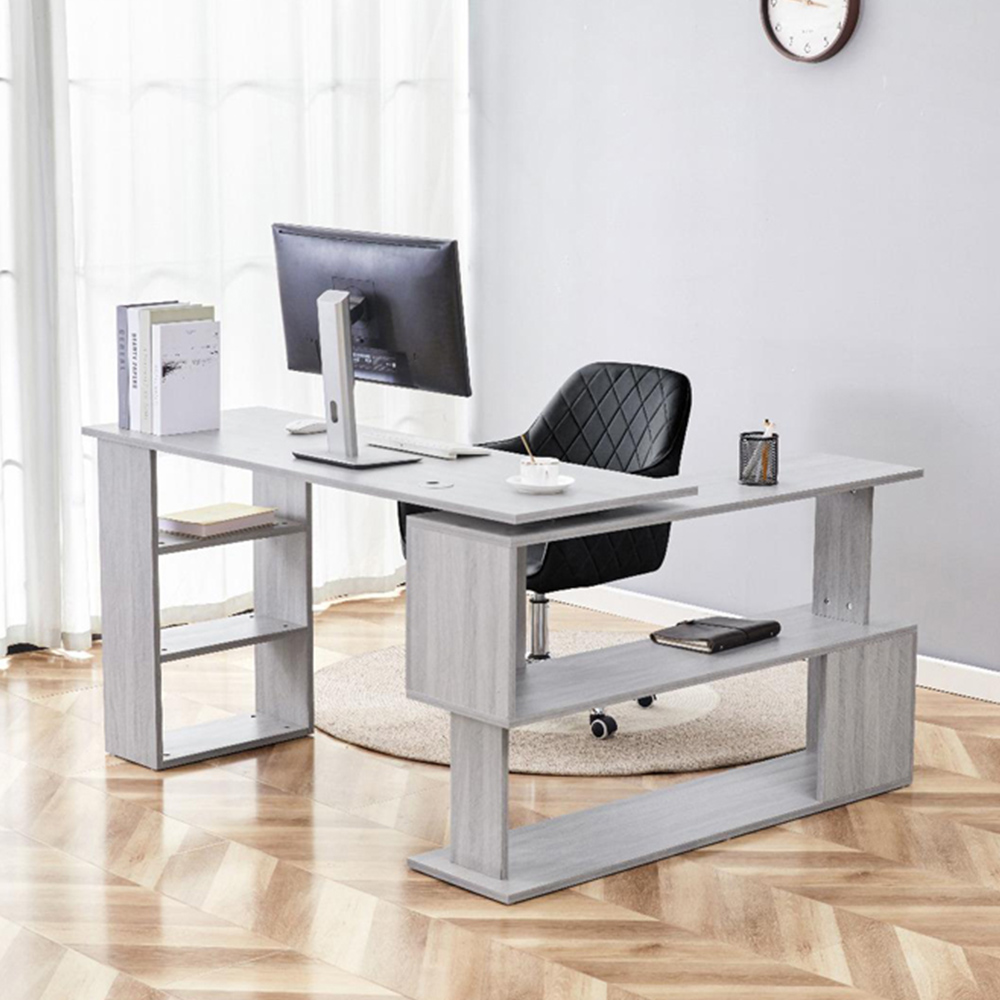 Kosy Koala Grey Wooden L Shaped Office Desk with Black Velvet Upholstered Chair Image 2