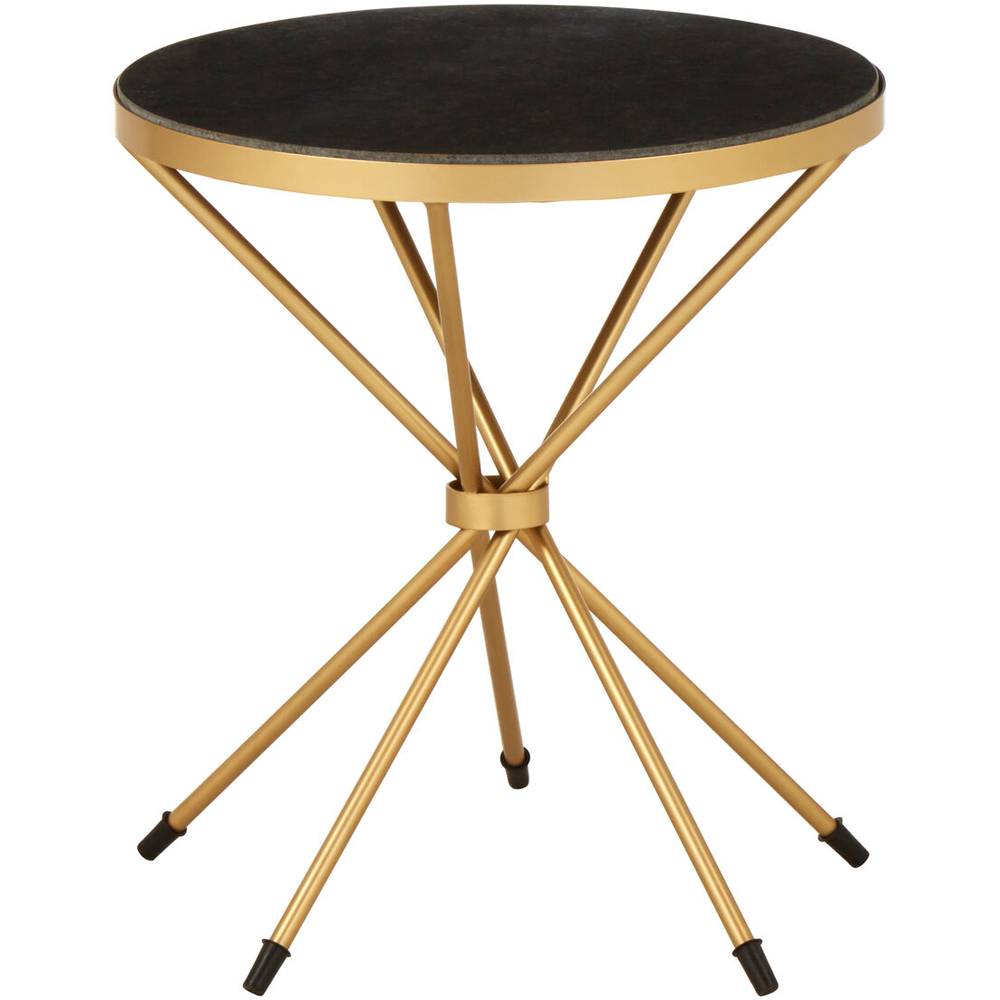 Premier Housewares Templar Black and Gold Round Side Table with Marble Top Image 2