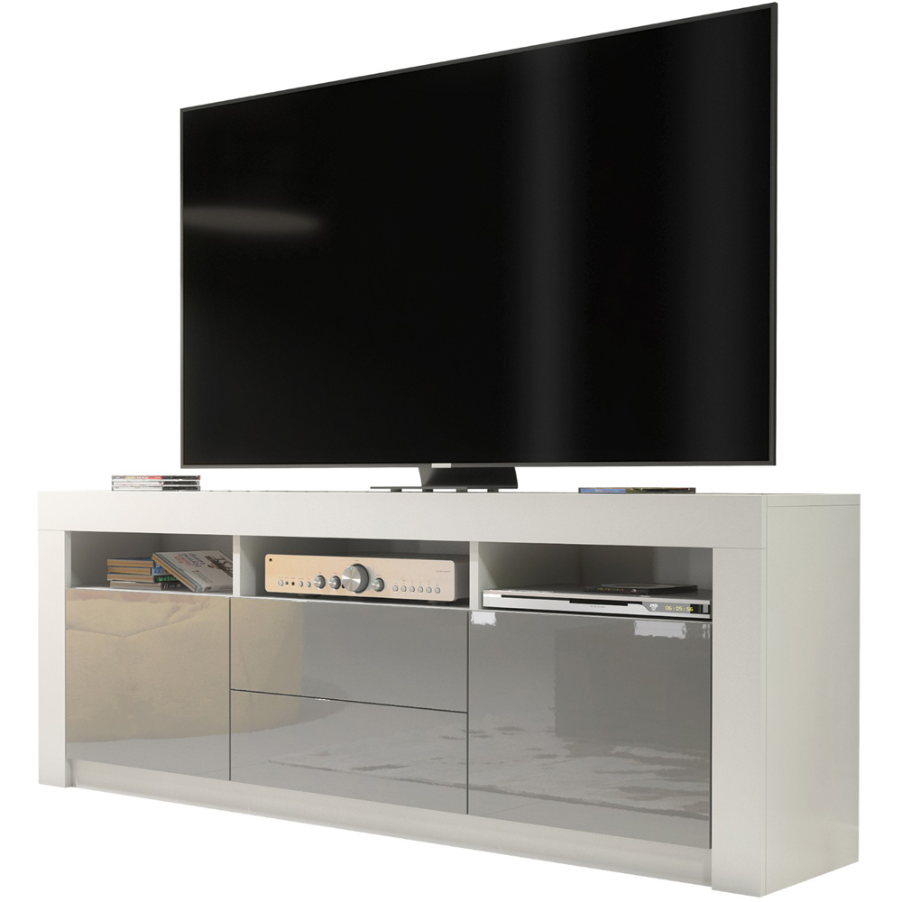 Creative Furniture Shine White and Grey Gloss 2 Door 2 Drawer 3 Shelf TV Unit Image 2