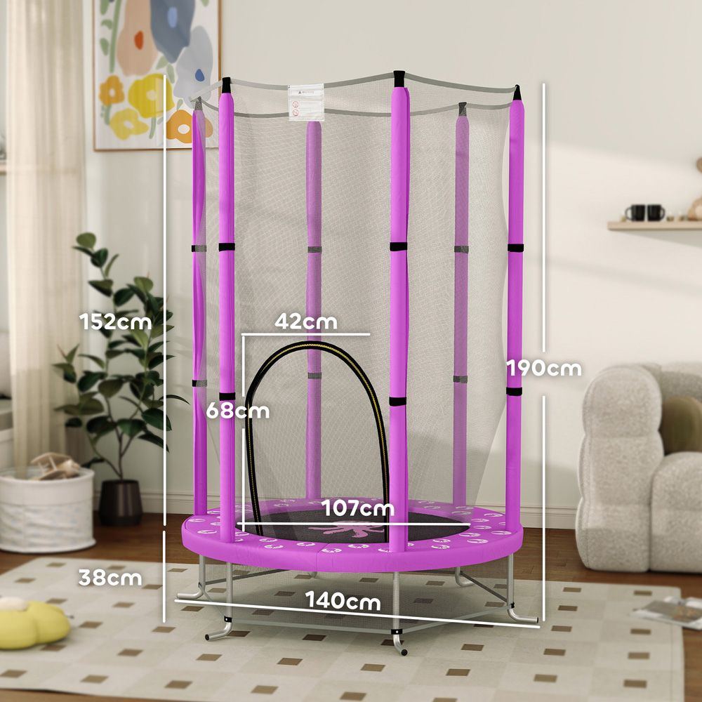 AIYAPLAY Kids 4.6ft Purple Trampoline with Enclosure Image 9