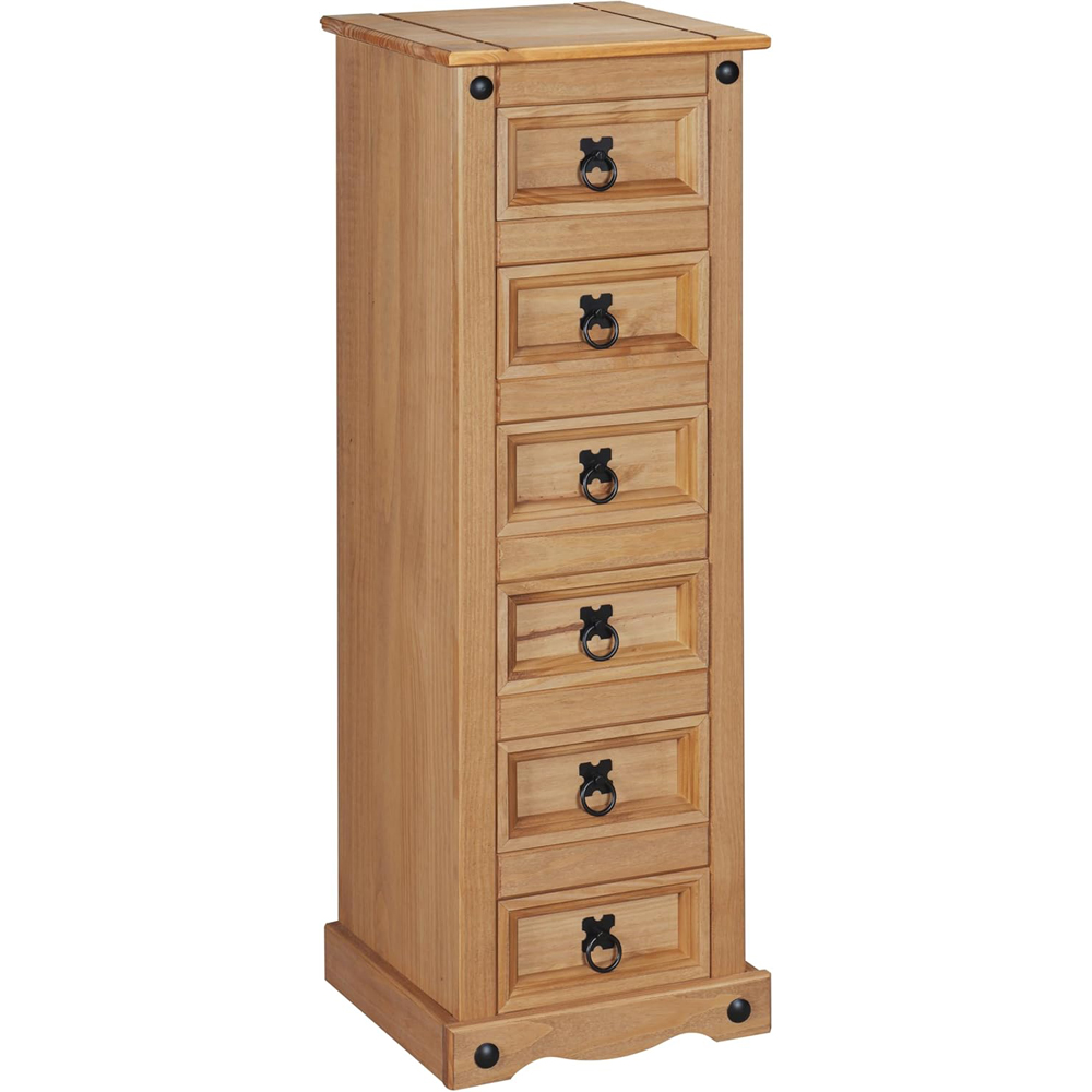 Mews Corona 6 Drawer Waxed Pine Narrow Chest of Drawers Image 3