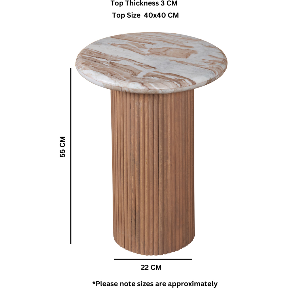 IH Design Bundi Natural Marble and Wood Pedestal Side Table Image 5