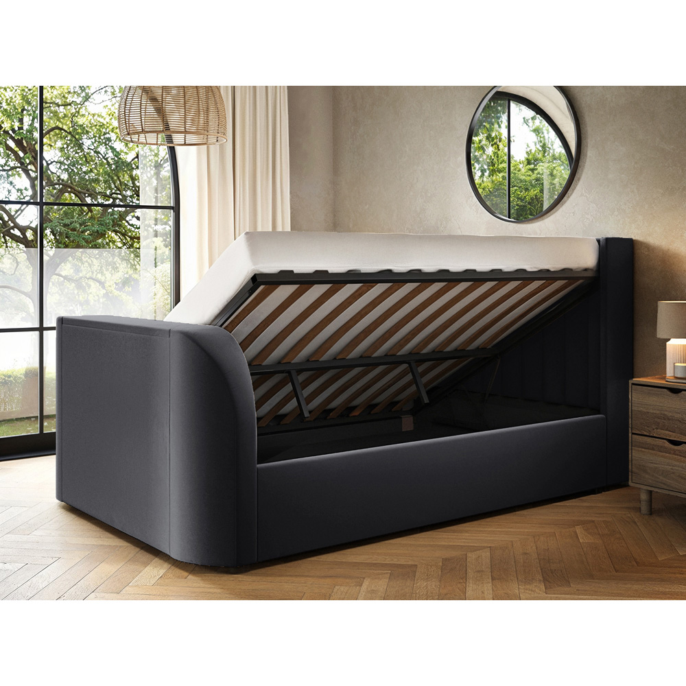Flair Fallon Double Grey Velvet TV Side Lift Ottoman Bed Image 5