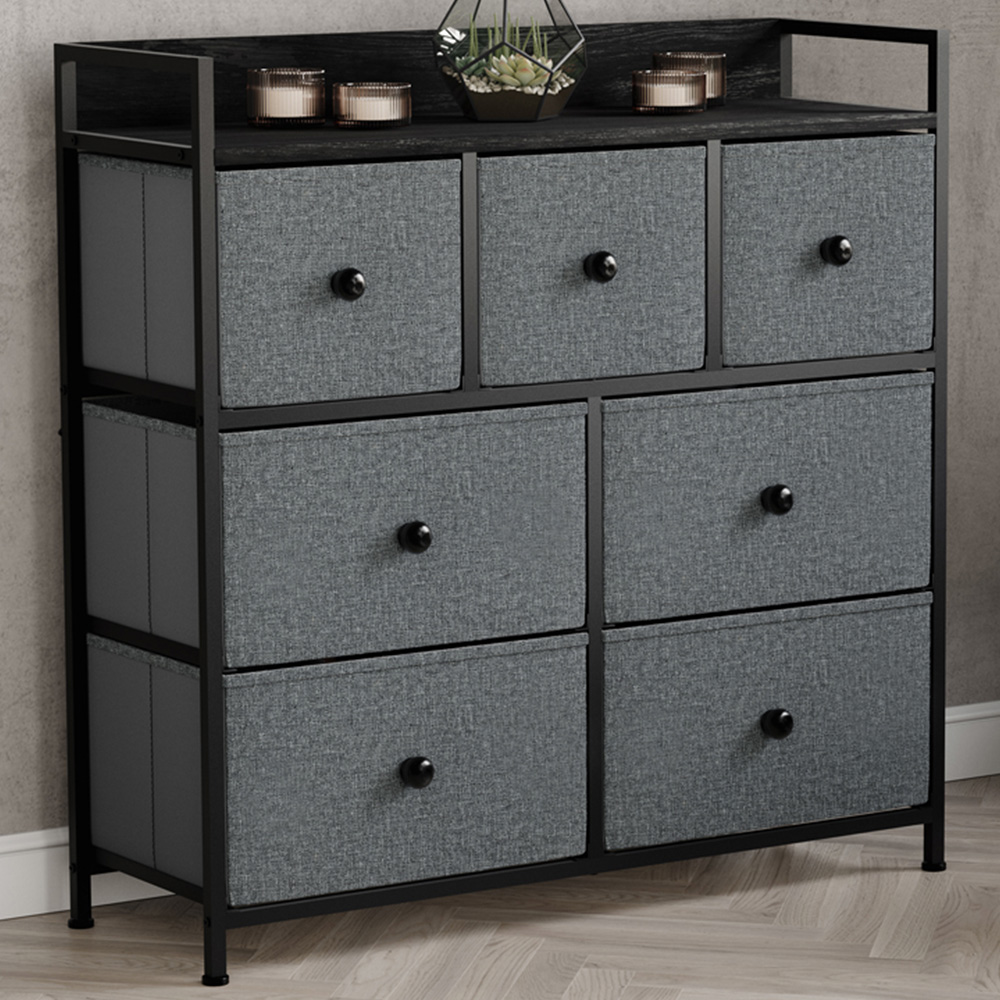 Vida Designs Chorley 7 Drawer Grey and Black Fabric Chest of Drawer Image 1