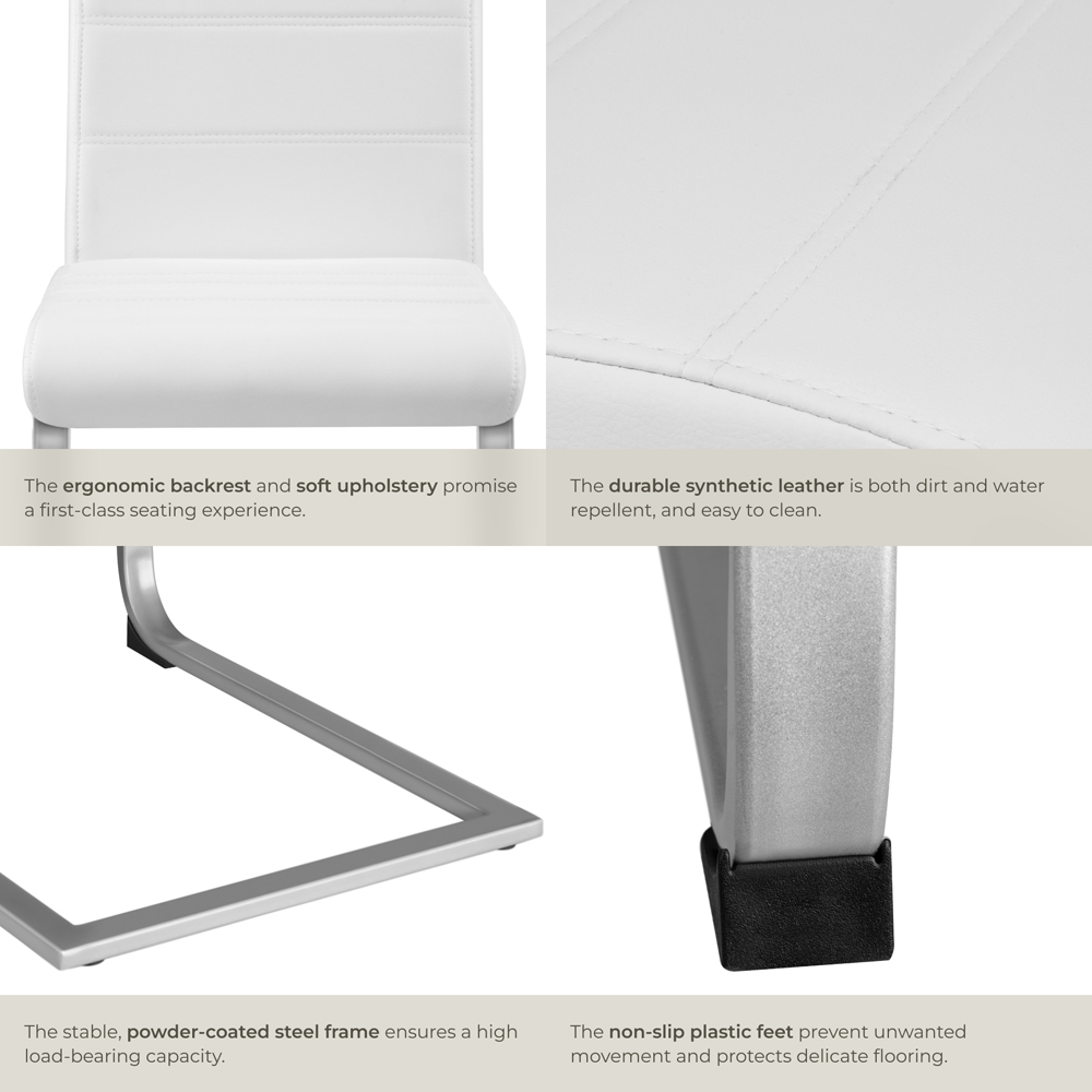 tectake Set of 6 White Cantilever High Backrest Dining Chair Image 5