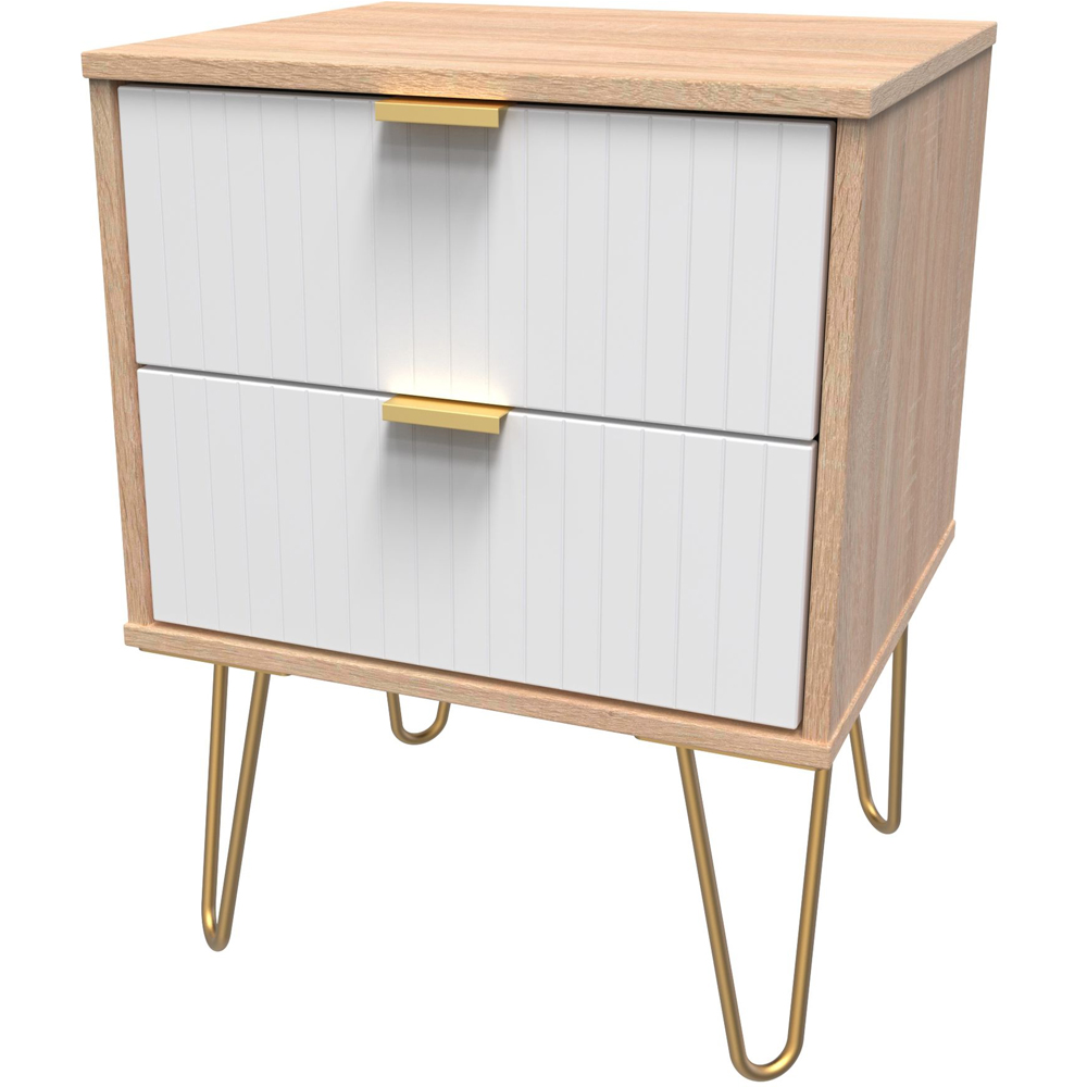 Crowndale 2 Drawer White Matt and Bardolino Oak Bedside Table Ready Assembled Image 2