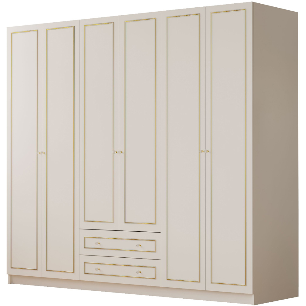 Evu MARIE 6 Door 2 Drawer Gold and White XL Wardrobe Image 2