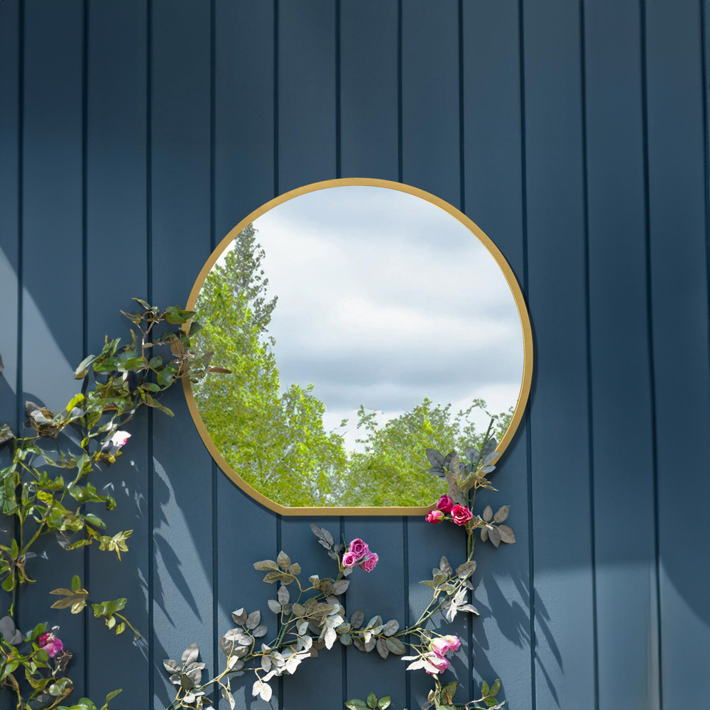 MirrorOutlet The Circulus Gold Flat Bottom Circular Outdoor Garden Wall Mirror 84 x 80cm Image 7