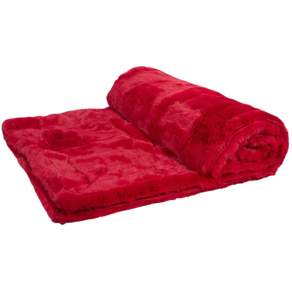 Soft Rabbit Faux Fur Throw - Red Image 2